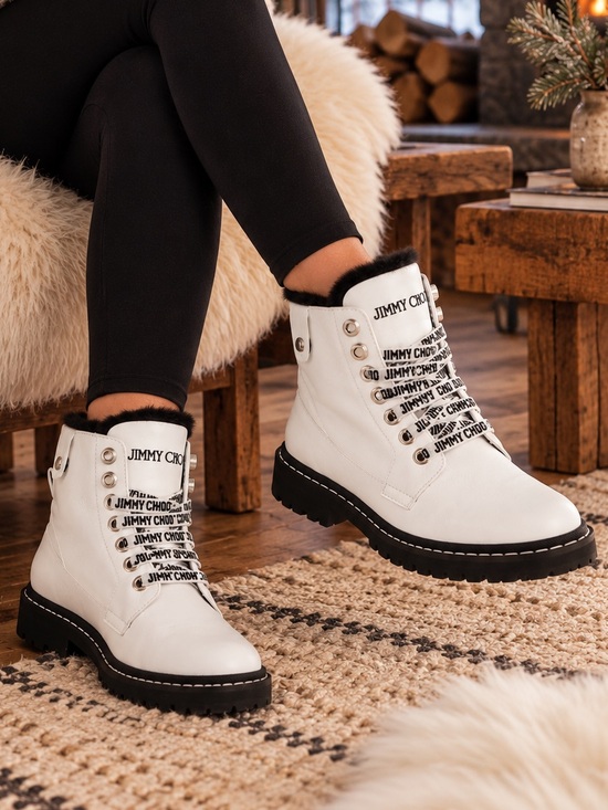 Jimmy Choo Shoes - Jimmy Choo Voyager Heated White Leather Shearling Winter Boots EU 41